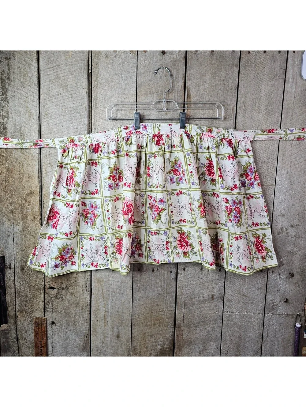 Vintage Floral Half Apron Cottagecore French Rose Language of Flowers Kitchen